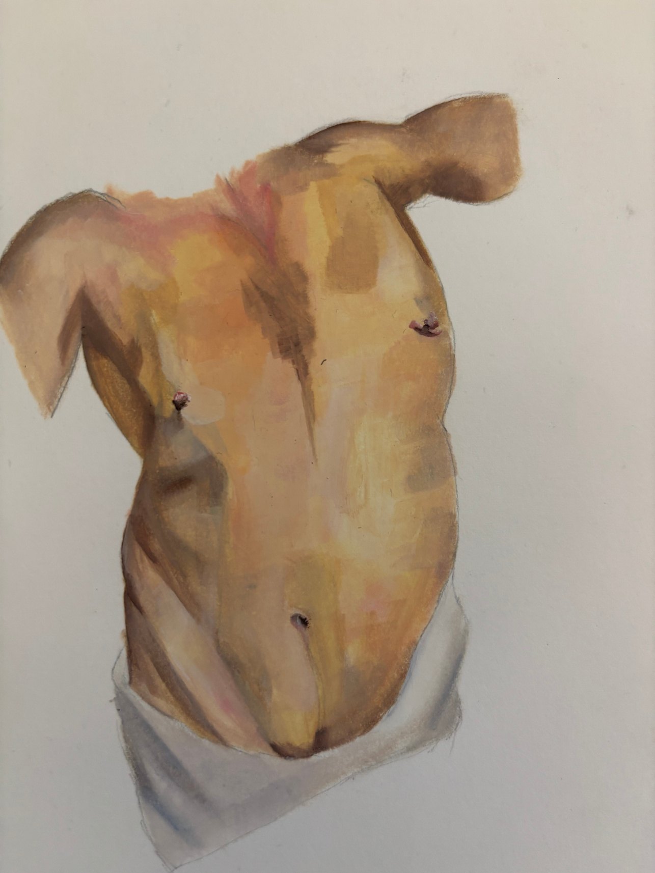 Oil study of a torso in warm yellows and oranges